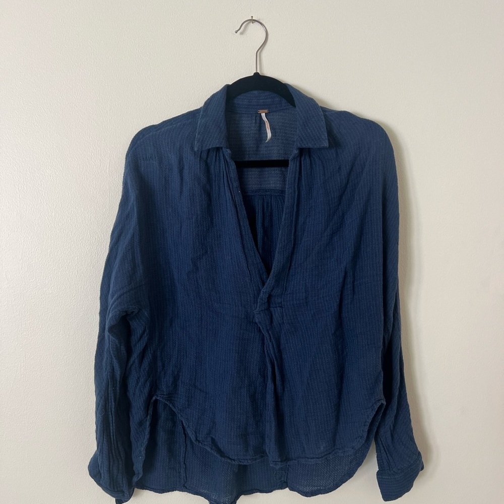 Free People Navy Blue Long Sleeve Shirt